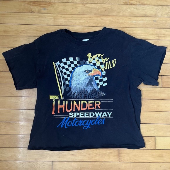 Princess Polly Tops - Princess Polly Thunder Speedway Motorcycles Graphic Tee Black Raw Hem Size 6
